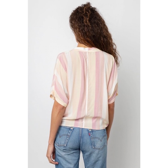 Rails XS Sunrise Stripe Pastel Button Down Tie Front Crop Thea Top Blouse - Picture 12 of 15